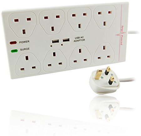PRO ELEC PELB1677 8 Way USB Charging Surge Protected Extension Lead