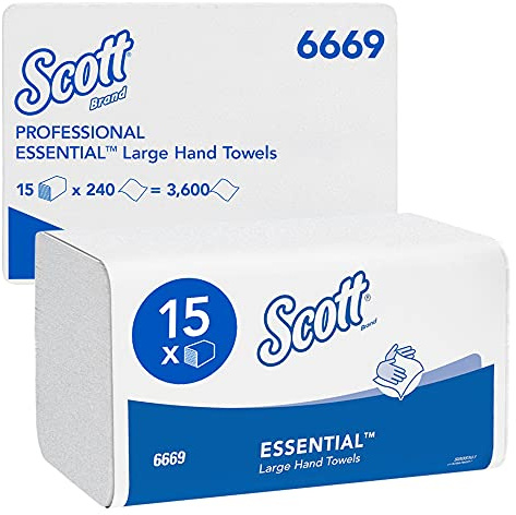 Scott weiße Papierhandtücher 6669, 1-lagig, Papierhandtuch, 15x240, Z-Falz | Falthandtücher, FSC- und Ecolabel-zertifiziert, für Multifold-Papierhandtuchspender, 31,8x20cm, insg. 3.600 Tücher