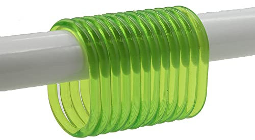 Tendance Lot de 12 Anneaux de Rideaux PVC Polystyrène/Polypropylène Vert Transparent 6 x 4 x 30 cm