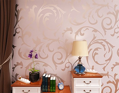 HANMERO Carta da Parati Damascata Stile Barouque Damasco Vintage Rosa Motivo Floreale per Camera da Letto Soggiorno Sala tv-10m*0.53m
