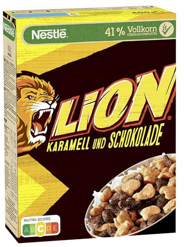 NESTLÉ LION Cereals, Schoko Cerealien mit Karamell und 41% Vollkorn, Frühstücksflocken mit Vitaminen & Mineralstoffen, 1er Pack (1x400g)