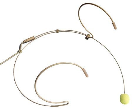 Beige Pro Headworn Dual Earhook Headset Microphone Mic for AKG/Shure/Sennheiser Wireless Bodypack Transmitter (3.5mm Mono Locking Jack-Sennheiser)