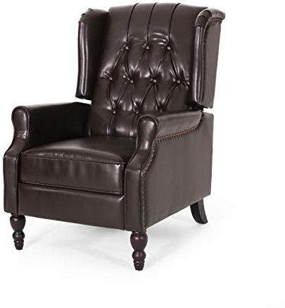 Christopher Knight Home GDFStudio Elizabeth Tufted Bonded Leather Recliner, Vintage Reclining Reading Armchair, 28.5D x 34.5W x 41H in, Brown