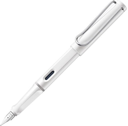 Lamy safari white Füller - Füllhalter mit ergonomischem Griff & polierter Linkshänder-Stahlfeder (LH) in Strichbreite M - robuster ASA-Kunststoff - inkl. Tintenpatrone T 10 blau