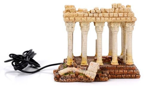 CLASSIC Akropolis Aquarium Ornament with LED Uplights – Ancient Greek Ruins Fish Tank Decoration – 165 x 135 x 135mm