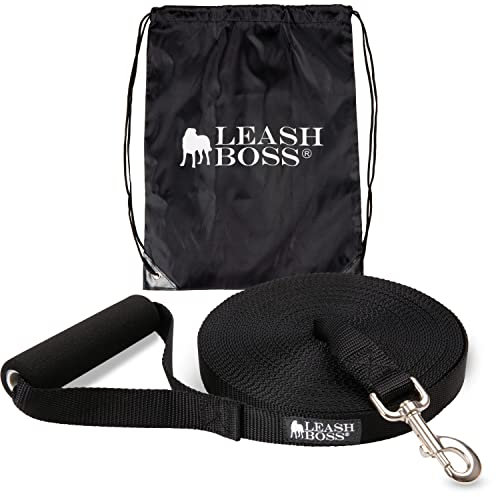 Leashboss Extra Lange Hundeleine – Lange Leine für Hundetraining – Schleppleine für Hunde außerhalb von 9 m Komfort – Schwarz