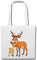 Reifen-Markt Tasche Umhängetasche GROßER HIRSCH MIT KLEINEM REHKITZ BAMBI - REH - HIRSCH - JÄGER - HOCHSITZ Einkaufstasche Schulbeutel Turnbeutel in Weiß