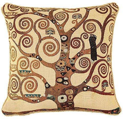Signare Gobelin-Kunst Kissenbezug inspiriert von Gustav Klimt Baum des Lebens und Kuss (Klimt - Baum des Lebens, CCOV-Art-Klimt-2)