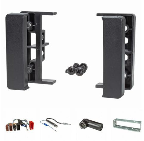 tomzz Audio 2403-017 Radioblende Set kompatibel mit Audi A4 B5 8D Facelift A6 C5 B4 schwarz mit Aktivsystemadapter ISO Antennenadapter Phantomeinspeisung DIN ISO Einbauschacht