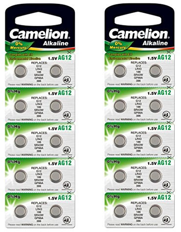 10 Camelion AG12 / LR43 /186 / 386 Knopfzelle Alkaline Alkali Batterie, 10-er Pack, Lange Haltbarkeit (Haltbarkeitsdatum markiert)