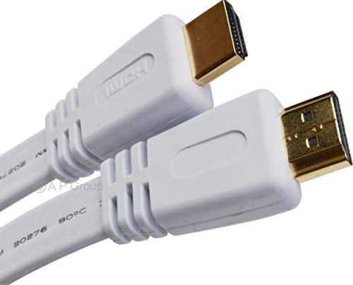 rhinocables - Flat HDMI Cable | 1080p for Gaming & Home Theatre | Gold Connectors for Clear Signal | Compatible with Kindle Fire & Gaming Laptops | Under Carpet Design, White, 1m