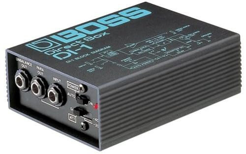 BOSS DI-1 DI-Box, DI-Box mit kristallklarem Sound für hochohmige Instrumente; robustes & kompaktes Design, drei Eingangspegel schaltbar