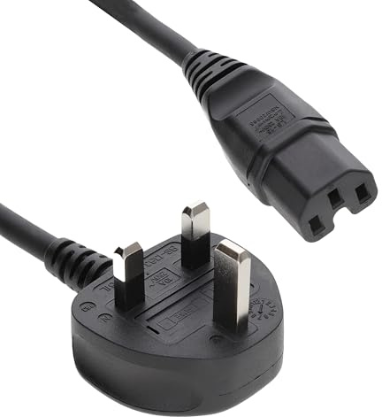kenable Power Cord UK Plug to IEC C15 Kettle Lead Cable for High Temperature Devices Xbox 360 Monitors 10A Black 1m