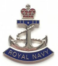 Anstecknadel „Royal Navy“ mit großer Krone auf Anker, Military Anstecknadel, Emaille