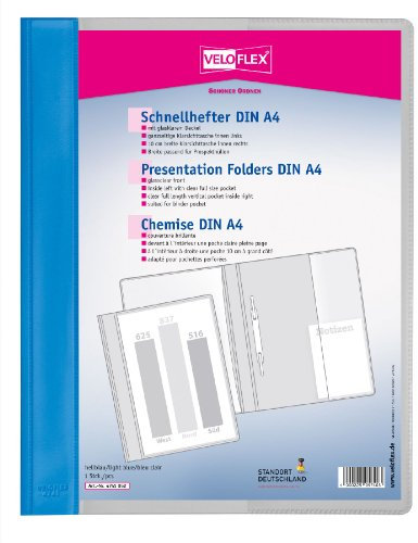 VELOFLEX 4741052 - Schnellhefter VELOFORM, 1 Stück, DIN A4, hellblau, PVC, glasklarer Vorderdeckel, passend für Prospekthüllen