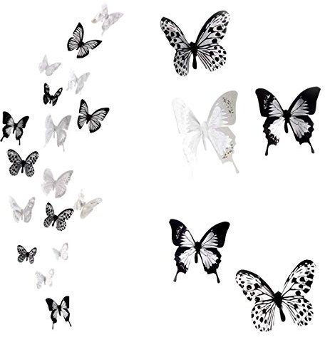 Schmetterling Wandaufkleber, 36 Stück 3D Schmetterling Aufkleber Schwarz und Weiß Schmetterlinge Wand Aufkleber für Heimdekoration Schlafzimmer Wohnzimmer Büro
