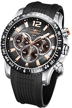 FIREFOX Gadget FFS190-104 schwarz/teils Rose Gold vergoldet Edelstahl Herrenuhr Chronograph Spezial Silikonarmband Sicherheitsdornschließe 10 ATM wasserdicht