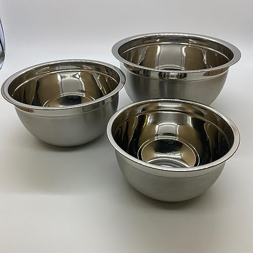 Set of 3 Professional Stainless Steel German Mixing Bowls.