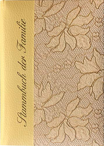 Stammbuch Lolita, gelb/beige, Goldprägung, Blumenfolie Golddruck, modernes Design, Stammbuchformat (14 x 21 cm)