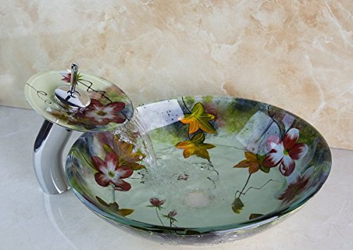 GOWE flores pintura lavabo cuenco encimera lavabo (fregadero lujo estilo templado cristal lavabo cuenco