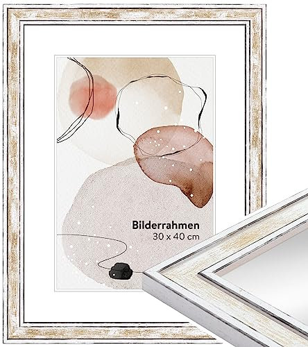 WANDStyle Bilderrahmen A3 Gold, DIN A3 Bilderrahmen Holz Vintage 42x30 cm, hochwertiger Holzbilderrahmen, Posterrahmen zum Aufhängen, Rahmen 30x42 cm, Fotorahmen H460 - Made in Germany