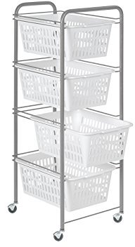 Artex Carrello Siena Carrello con 4 Cesti Bianchi, Plastica, Silver, 32x38x89 cm