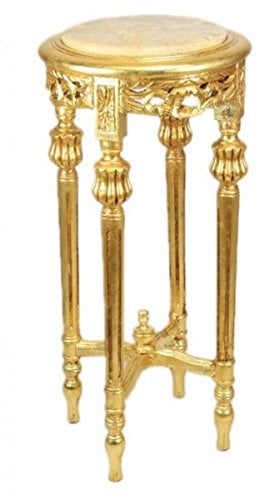 Casa Padrino Barock Beistelltisch mit cremefarbener Marmorplatte Rund Gold 70 x 35 cm Antik Stil - Telefon Blumen Tisch