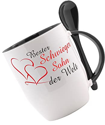 Tasse mit Löffel Bester Schwiegersohn der Welt Löffeltasse, Kaffeetasse mit Motiv,Bürotasse, bedruckte Tasse mit Sprüchen oder Bildern - auch individuelle Gestaltung nach Kundenwunsch