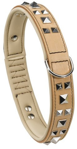 Ferplast Leder Hundehalsband Giotto Luxor aus echtem Leder mit silbernen Nieten, Halsumfang: 30-34 cm., Breite 20 mm. Beige