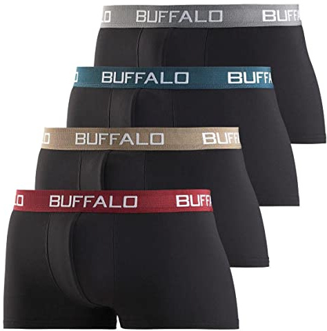 Buffalo Herren Hipster (4 Stück) Schriftzug rundum, Unifarben, Hüfttiefer Sitz, Elastische Stretch-Qualität, Bei 40° waschbar
