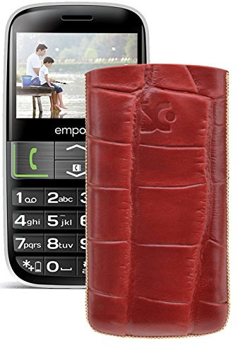 Suncase Original Tasche für/Emporia Euphoria V50 / Leder Etui Handytasche Ledertasche Schutzhülle Case Hülle - Lasche mit Rückzugfunktion* In Croco-Rot