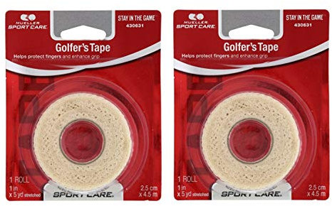 Mueller Golfer's Grip Tape, selbsthaftend, leicht, rückstandsfrei, anpassungsfähig, elastisches Schutzband, schützt Finger und verbessert den Halt – 2,5 cm x 4,5 m gedehnt, 2 Stück