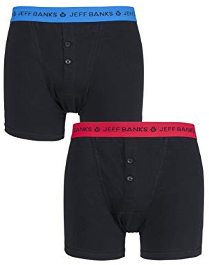 Jeff Banks Mens 2 Pack Plymouth Button Cotton Boxer Shorts