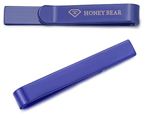 HONEY BEAR 4cm Herren Kinder Krawattennadel Krawattenklammer für schmale Krawatten Edelstahl Tie Clip (Blau)