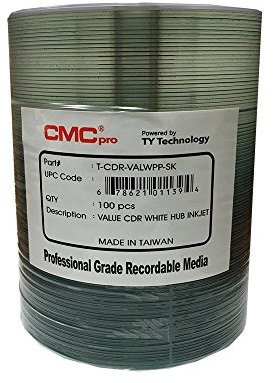 100 CMC Pro – Powered by TY Valueline 48X CD-Rom (CD-R), 80min, 700MB, weiß, bedruckbar mittels Inkjet-Hub