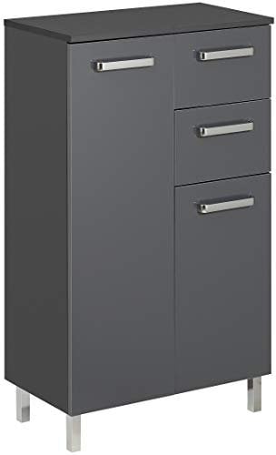 Pelipal Badezimmerschrank Quickset 311 in Anthrazit Glanz, 60 cm breit | Unterschrank mit 2 Türen, 2 Schubkästen und 1 Einlegeboden