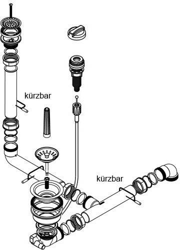 Ablaufgarnitur mit Siebkorb 3,5 Zoll mit Excenterbedienung für Systemceram Spülen CENTRA, DELTA, SIGMA, SINUS, VEGA, ALPHA Ergo u. ZETA