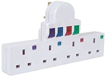 Plug-in 4 way mains adaptor with surge protection