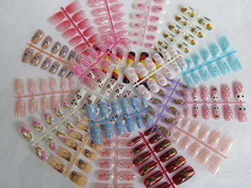 5 or 10 Fishbones of medium length Full Coverage patterns: jewels, gems, flowers, swirls, butterfly, false nails manicure & glue by Fat-Catz-copy-catz (10x random designs false nails fishbones)