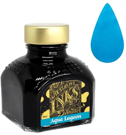 Diamine Ink Bottles - Choose Colour & Bottle Size 80ml/250ml/500ml, Perfect for Artists, Writers, Schools, Large Workplaces (80ml, Aqua Lagoon)