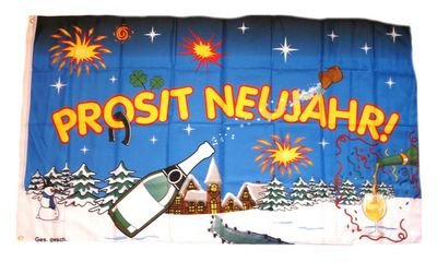 FLAGGENMAE Flagge Fahne Prosit Neujahr Silvester 90 x 150 cm