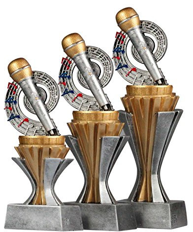 pokalspezialist Set 3 Stück Pokal Trophäe Singen SALAKA Superstar Mikrofon mit Gravur
