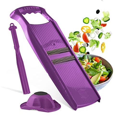 Set Cadeau de Coupe-Légumes Börner Roko PowerLine (3 pièces) • Râpe Fine pour Fruits & Légumes + Porte-Fruits + Éplucheur Universel • Set de Mandoline de Cuisine • Couleur: Violet