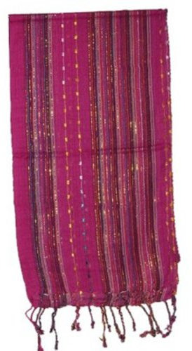 Lurex Schal pink bunt gestreift schmal 170x28cm mit Fransen Viskose Accessoire