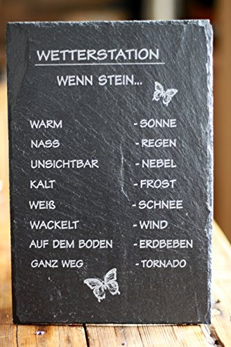 condecoro Schiefertafel Wetterstation Schiefer wenn Stein nass - Regen Wetterstein Schiefer Schild