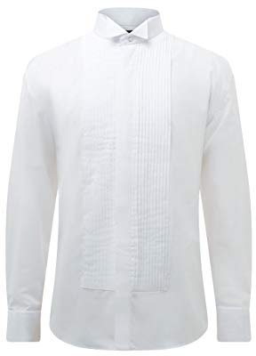 Dobell Mens White Tuxedo Dress Shirt Regular Fit Wing Collar Double Cuff Pleated Fly Front-19