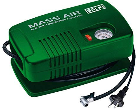 SALKI Compresor de Aire Heavy Duty-AC 230 - Bomba de Aire en Formato Mini con Enchufe Clásico. Para el Hogar y Automóviles. 4 Boquillas Diferentes