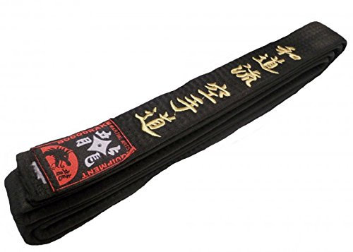 Budodrake Schwarzer Gürtel Bestickt WADO-RYU Karate-DO Zeichen, mit Goldener Bestickung (300)