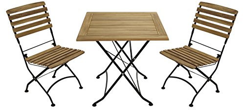 DEGAMO Garten Sitzgruppe Klappgarnitur Jakarta 3-teilig, Flachstahl schwarz + Teak Holz naturfarben geölt, FSC®-Zertifiziert, Outdoor