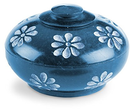 Räucherstäbchenhalter Räuchergefäß Blume Ø 7,5 cm, Speckstein Blau, Specksteinschale Schale Mit Deckel, Räuchern Oder Aufbewahrung Dose